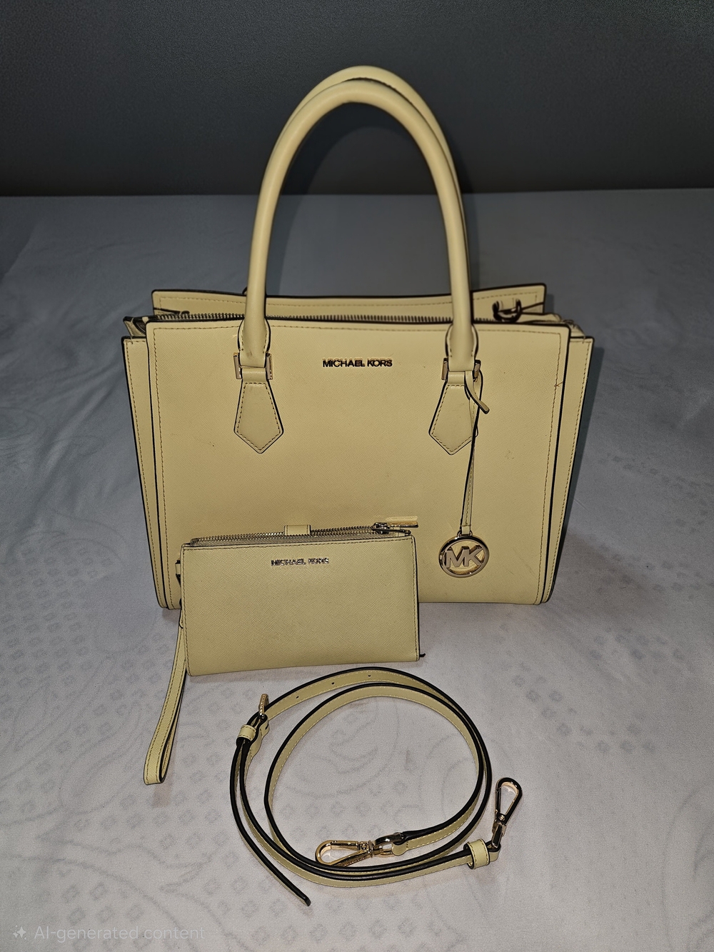 Michael Kors Hope Large Satchel & Wallet Set Buttercup Yellow Saffiano Leather